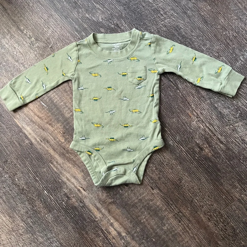Carter's Dinosaur Bodysuit Long Sleeve Pocket Green Cotton 12M